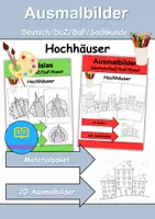 Vorschau - Arbeitsblätter - Ausmalbilder & Mandalas PAKET Thema Hochhäuser - Grundschule - Bastelvorlagen - Deckblatt