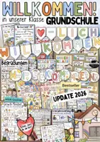 Vorschau - Mal- und Bastelvorlagen - Schuljahresanfang Schuljahresbeginn Starterpaket WILLKOMMEN - Materialpaket / Klassenlehrer Kennenlernen Starterpaket - Deckblatt