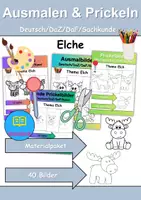 Vorschau - Mal- und Bastelvorlagen - Ausmalbilder & Prickelbilder PAKET Thema Elch - Grundschule - Bastelvorlagen - Deckblatt