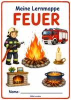 Vorschau - Arbeitsblätter - Element Feuer – Lernmappe mit 14 Arbeitsblättern in Farbe und 14 Blätter in Schwarz-Weiß | Feuerwehr, Brandschutz & Feuer-Quiz I Grundschule - Materialpaket - Deckblatt