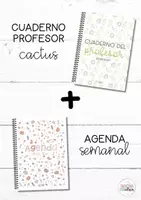Vista previa - Para docentes: organización, planificación y formación - Cuaderno profesor cactus + agenda semanal - Portada