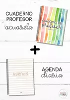 Vista previa - Para docentes: organización, planificación y formación - Cuaderno profesor acuarela + agenda diaria - Portada
