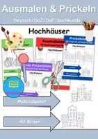 Vorschau - Arbeitsblätter - Ausmalbilder & Prickelbilder PAKET Thema Hochhäuser - Grundschule - Bastelvorlagen - Deckblatt