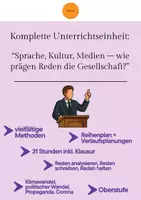 Vorschau - Stundenentwürfe - Unterrichtseinheit: "Sprache, Kultur, Medien – wie prägen Reden die Gesellschaft?" - Deckblatt