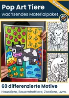 Vorschau - Mal- und Bastelvorlagen - Pop Art Tiere – Wachsendes Materialpaket: Ausmalbilder & Kunstprojekt Grundschule - Deckblatt