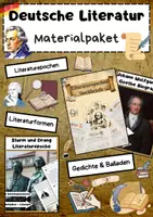 Vorschau - Arbeitsblätter - Deutsche Literatur Materialpaket: Literaturepochen, Gedichtanalyse, Autoren - Deckblatt