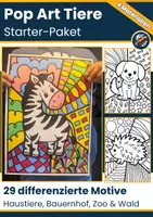 Vorschau - Mal- und Bastelvorlagen - Pop Art Tiere Starter-Paket – Haustiere, Bauernhof, Zoo & Wald (Ausmalbilder Kunstprojekt) - Deckblatt