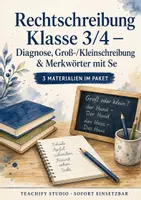 Vorschau - Arbeitsblätter - Rechtschreibung Klasse 3/4 – Diagnose, Groß-/Kleinschreibung & Merkwörter mit Selbstkontrolle - Deckblatt
