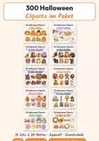 Vorschau - selbst erstellte Cliparts/Grafiken - 300 Halloween-Cliparts im Paket: alle 10 Sets (PNG, Aquarell, transparent) - Deckblatt