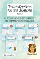 Vorschau - Arbeitsblätter - Textaufgaben Klasse 3 – Jahreszeiten-Bundle mit 150 Aufgaben in 3 Niveaustufen & Lösungen - Deckblatt