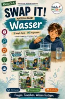 Vorschau - Spiele - Swap-it Materialpaket: Wasser – 5 bewegte Kartenspiele für Sachunterricht 3/4 | 145 Fragekarten | Farbe & S/W - Deckblatt