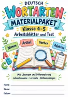 Vorschau - Arbeitsblätter - Wortarten Klasse 4–5 – Materialpaket mit Arbeitsblättern, Test und Lösungen - Deckblatt