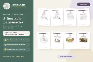 Vorschau - Arbeitsblätter - Deutsch Wiederholung 5. Klasse – 8 Lernsnacks mit Lösungen | Schulstart - Deckblatt