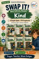 Vorschau - Spiele - Swap-it Materialpaket: Kind – 6 bewegte Kartenspiele für Sachunterricht 3/4 | 174 Fragekarten | Farbe & S/W - Deckblatt