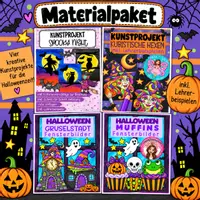 Vorschau - Mal- und Bastelvorlagen - Materialpaket: 4 tolle Kunstprojekt zu Halloween - Deckblatt