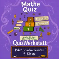 Vorschau - Stationenlernen - XL Paket Grundrechenarten 5x3 interaktive Quizze 5. Klasse differenziert - Deckblatt