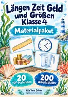 Vorschau - Arbeitsblätter - Längen Zeit Geld und Größen Klasse 4 | Materialpaket | 20 PDFs mit 200 Arbeitsblättern - Deckblatt