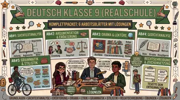 Vorschau - Arbeitsblätter - Deutsch Klasse 9 – Komplettpaket: 6 Arbeitsblätter mit Lösungen (Realschule) - Deckblatt
