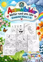 Vorschau - Mal- und Bastelvorlagen - Ausmalbilder Grundschule – wachsendes Bundle (56 Seiten) Frühling, Sommer, Herbst, Tiere - Deckblatt