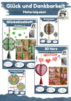 Vorschau - Mal- und Bastelvorlagen - Materialpaket 3D Mobile Hängedeko, Glück und Dankbarkeit | Grundschule Kunst und Deutsch, Klasse 1, Klasse 2, Klasse 3, Klasse 4 - Deckblatt