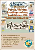Vorschau - Unterrichtsreihen - Politik, Wahlen, Sozialstaat, EU, Midterms & Konflikte - wachsendes Materialpaket - vierfache differenziert / einfache Sprache - Deckblatt