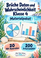 Vorschau - Arbeitsblätter - Brüche Daten und Wahrscheinlichkeit Klasse 4 | Materialpaket | 20 PDFs mit 200 Arbeitsblättern - Deckblatt