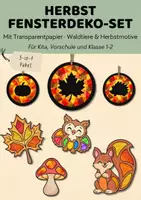 Vorschau - Mal- und Bastelvorlagen - Herbst Fensterdeko Paket | Sonnenfänger mit Transparentpapier basteln | Fensterbilder Waldtiere & Herbstmotive | Kita & Grundschule - Deckblatt
