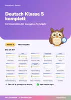 Vorschau - Arbeitsblätter - Deutsch Klasse 5 komplett | 15 Materialien: Grammatik, Rechtschreibung, Erzählen & Diagnose | Paket mit Lösungen - Deckblatt