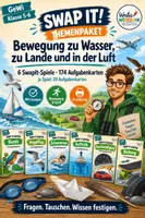 Vorschau - Spiele - NaWi Materialpaket „Bewegung zu Wasser, zu Lande und in der Luft“ – 6 Swap-it-Kartenspiele für Klasse 5/6 | Farbe & S/W - Deckblatt