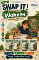 Vorschau - Spiele - Swap-it Materialpaket: Wohnen – 4 bewegte Kartenspiele für Sachunterricht 3/4 | 116 Fragekarten | Farbe & S/W - Deckblatt