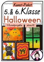 Vorschau - Stundenentwürfe - Kunst HALLOWEEN Grundschule | 4 Kunstprojekte für 5. & 6. Klasse | Materialpaket - Deckblatt