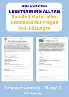 Vorschau - Stundenentwürfe - Lesetraining Alltag Materialpaket – Leseverständnis Klasse 2 | 5 Materialien mit Lösungen - Deckblatt