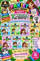 zapowiedź - Pakiet części mowy – 7 wklejek do zeszytu | Klasa 4 | - obwoluta