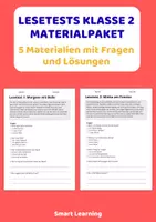 Vorschau - Stundenentwürfe - Lesetest Materialpaket Klasse 2 | 5 Materialien mit Fragen & Lösungen - Deckblatt