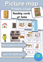 Vorschau - Mal- und Bastelvorlagen - Materialpaket - Lesekarten/Bildkarten At home / Living / Furniture & Rooms - zu Hause / wohnen / Möbel & Räume Easy and Medium - Englisch - Deckblatt