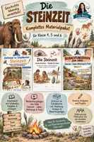Vorschau - Stundenentwürfe - Steinzeit Komplettpaket | Arbeitsheft, Video-Beobachtung & Schuhkarton-Projekt | Klasse 4, 5, 6 - Deckblatt