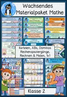 Vorschau - Mal- und Bastelvorlagen - Mathe Klasse 2 – Wachsendes Materialpaket Mathematik | Arbeitsblätter, Karteien, Dominos, Rechenspaziergänge & 1x1 - Deckblatt