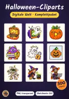 Vorschau - selbst erstellte Cliparts/Grafiken - 300 Halloween-Cliparts Digitale Welt: Komplettpaket – Sketchnote-PNGs, transparent (Teil 1–3) - Deckblatt