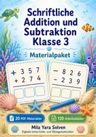 Vorschau - Arbeitsblätter - Schriftliche Addition und Subtraktion Klasse 3 | Materialpaket | 20 PDFs mit 120 Arbeitsblättern - Deckblatt