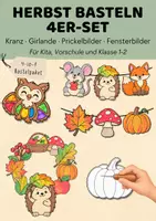 Vorschau - Mal- und Bastelvorlagen - Herbst basteln 4er-Set | Herbstkranz | Herbstgirlande | Prickelbilder | Fensterbilder | Bastelvorlagen Kita & Grundschule - Deckblatt
