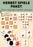 Vorschau - Arbeitsblätter - Herbstspielepaket für Kita & Vorschule | Herbst Spiele Domino, Was fehlt, Paare finden, Ich habe … Wer hat? | Herbst Kindergarten 4–7 Jahre - Deckblatt