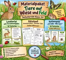 Vorschau - Stationenlernen - Materialpaket Tiere auf Wiese und Feld - Deckblatt