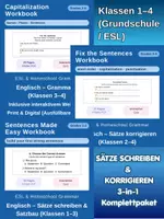 Vorschau - Arbeitsblätter - Satzbau, Großschreibung & Fehlerkorrektur (Klassen 1–4) – 3-in-1 Sentence Mechanics Bundle - Deckblatt