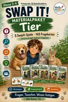 Vorschau - Spiele - Swap-it Materialpaket: Tier – 5 bewegte Kartenspiele für Sachunterricht 3/4 | 145 Fragekarten | Farbe & S/W - Deckblatt