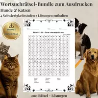 Vorschau - Arbeitsblätter - Haustiere-Bundle: Hunde & Katzen – 200 Wortsuchrätsel - Deckblatt