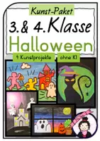 Vorschau - Stundenentwürfe - Kunst HALLOWEEN Grundschule | 4 Kunstprojekte 3. & 4. Klasse | Materialpaket - Deckblatt