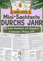 Vorschau - Arbeitsblätter - Paketkiste - 60 Mini-Sachtexte durchs Jahr | Frühling, Sommer, Herbst & Winter | Lesetraining Klasse 3/4 - Deckblatt