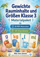 Vorschau - Arbeitsblätter - Gewichte Rauminhalte und Größen Klasse 3 | Materialpaket | 20 PDFs mit 120 Arbeitsblättern - Deckblatt