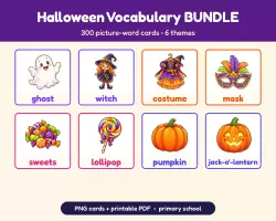 Vorschau - Präsentationen/Tafelbilder - Halloween Englisch Flashcards BUNDLE: 300 Bildkarten - Deckblatt