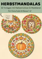 Vorschau - Mal- und Bastelvorlagen - Herbstmandalas Paket Klasse 1-2 mit Waldtieren & Herbstmotiven | 32 Herbst Mandala Ausmalbilder für Kita, Vorschule & Grundschule - Deckblatt